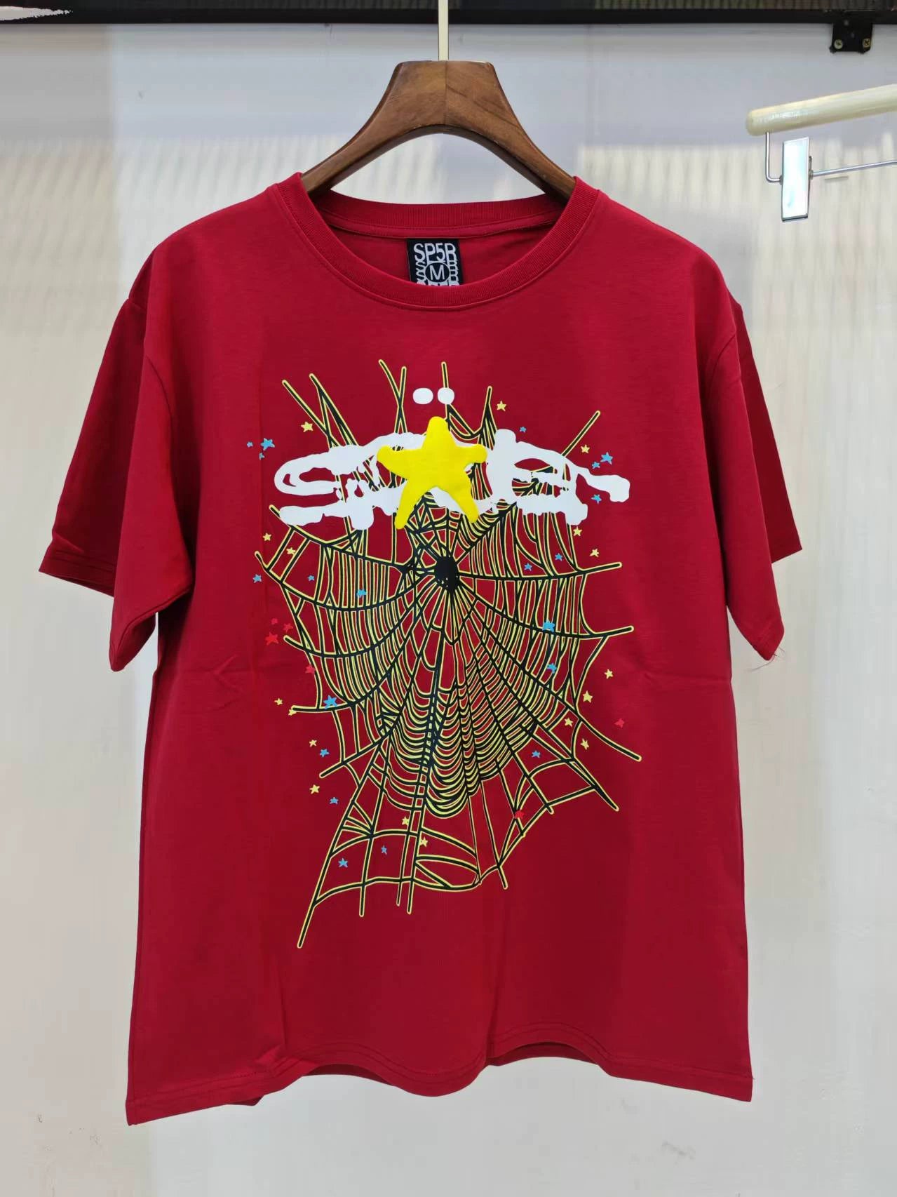 Sp5der European and American high street hip-hop trend brand unisex creative print summer loose cotton short sleeved T-shirt fog (15)