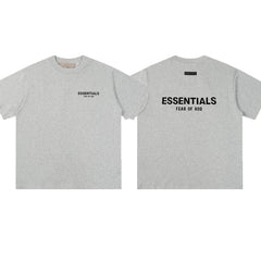 ESSENTIALS Short sleeved T-shirt European and American High Street FOG Double Line Men's and Women's American Trendy Brand Pure Cotton Round Neck Loose Set (9)
