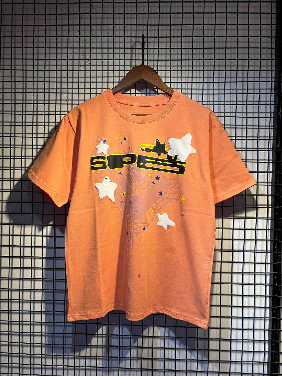 Sp5der European and American high street hip-hop trend brand unisex creative print summer loose cotton short sleeved T-shirt fog (24)