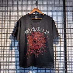 Sp5der European and American high street hip-hop trend brand unisex creative print summer loose cotton short sleeved T-shirt fog (29)