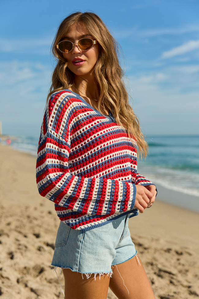 Chasing Rainbows Striped Crochet Sweater
