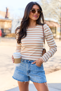Ginger Brown Striped Puff Long Sleeve