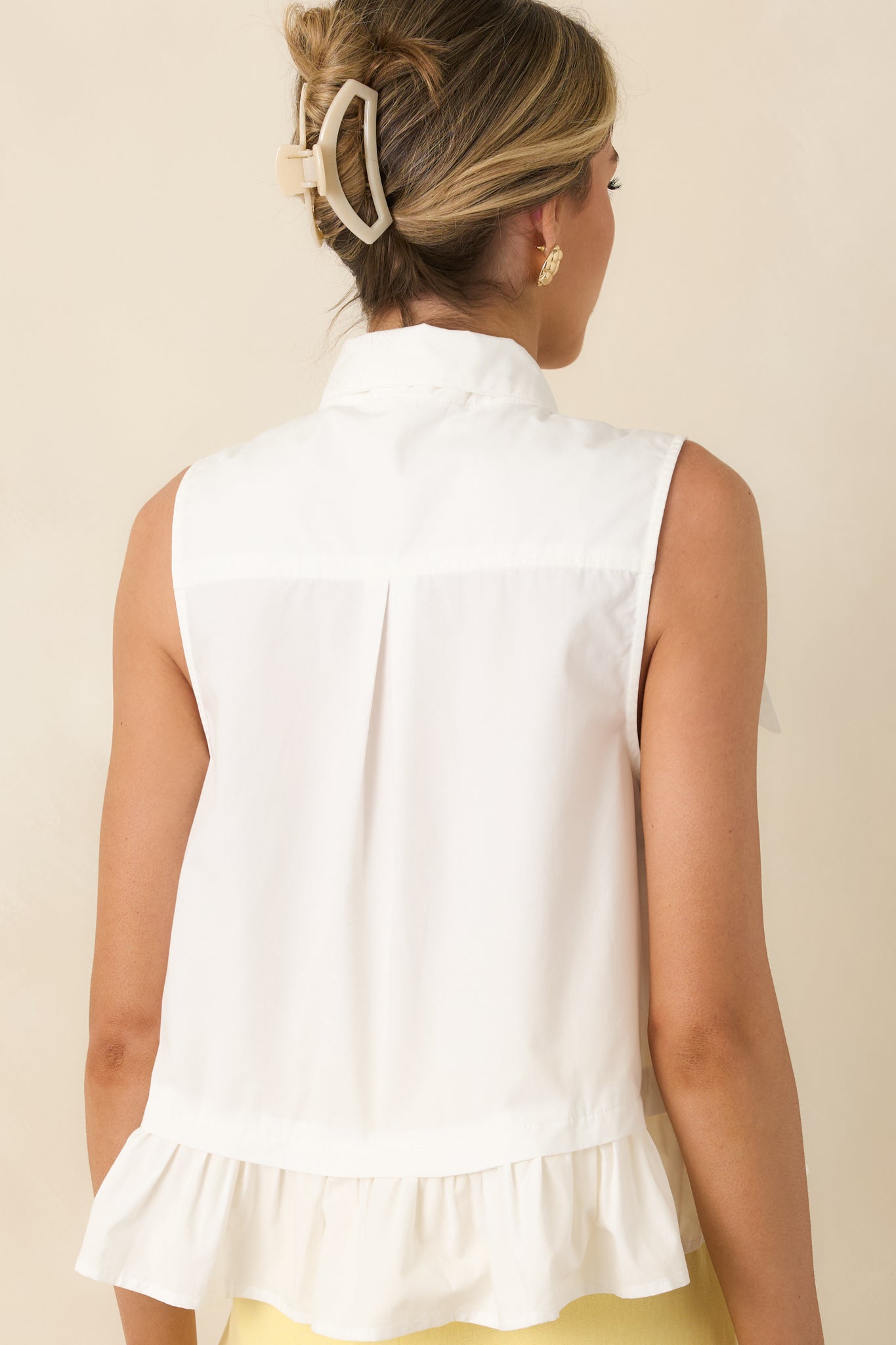Charm School White Cotton Sleeveless Tie Neck Top
