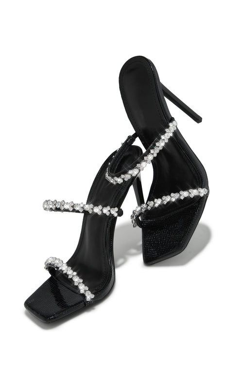 Amyna Embellished High Heel Mules - Black