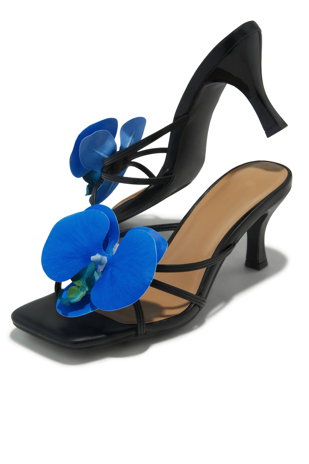 Malia Floral Mid Heel Mules - Black