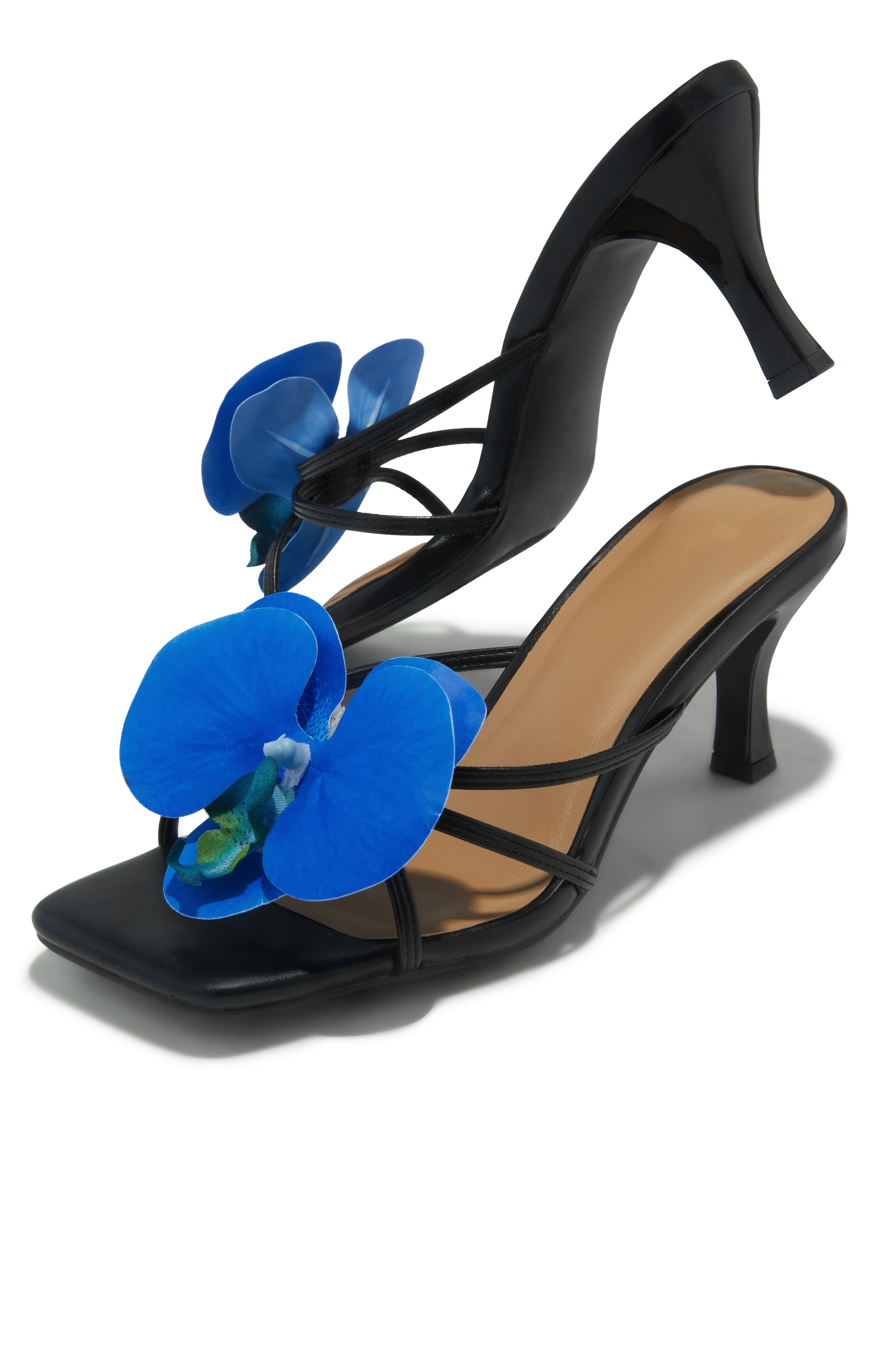 Malia Floral Mid Heel Mules - Black