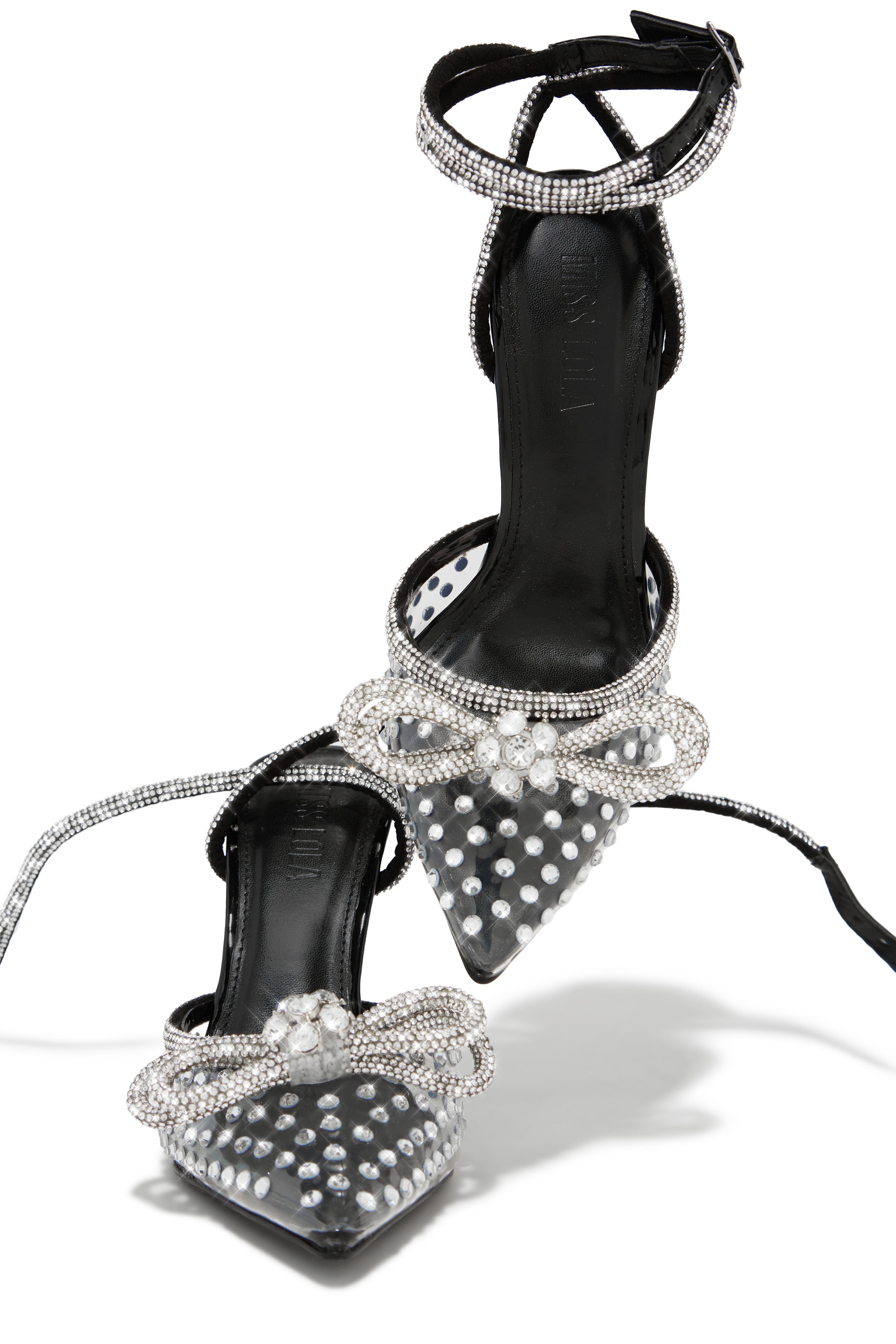 Elina Embellished Ankle Strap Pumps - Black
