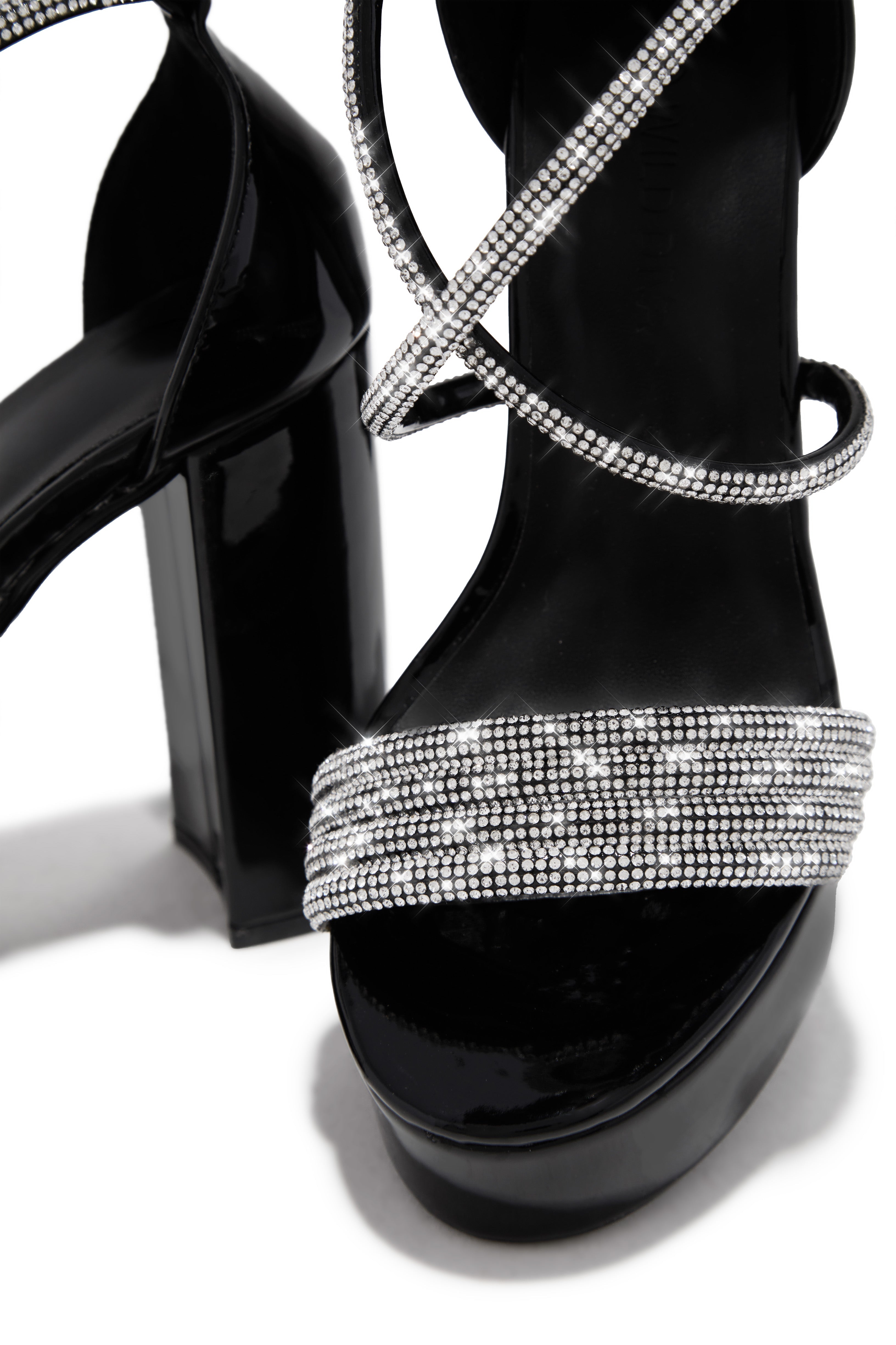 Special Nights Embellished Platform Block Heels - Black