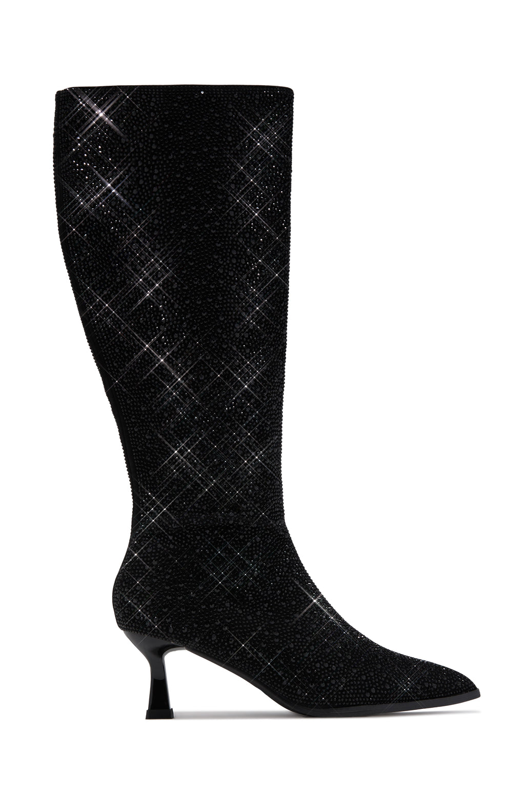 Elvia Embellished Kitten Heel Boots - Black