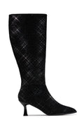 Elvia Embellished Kitten Heel Boots - Black