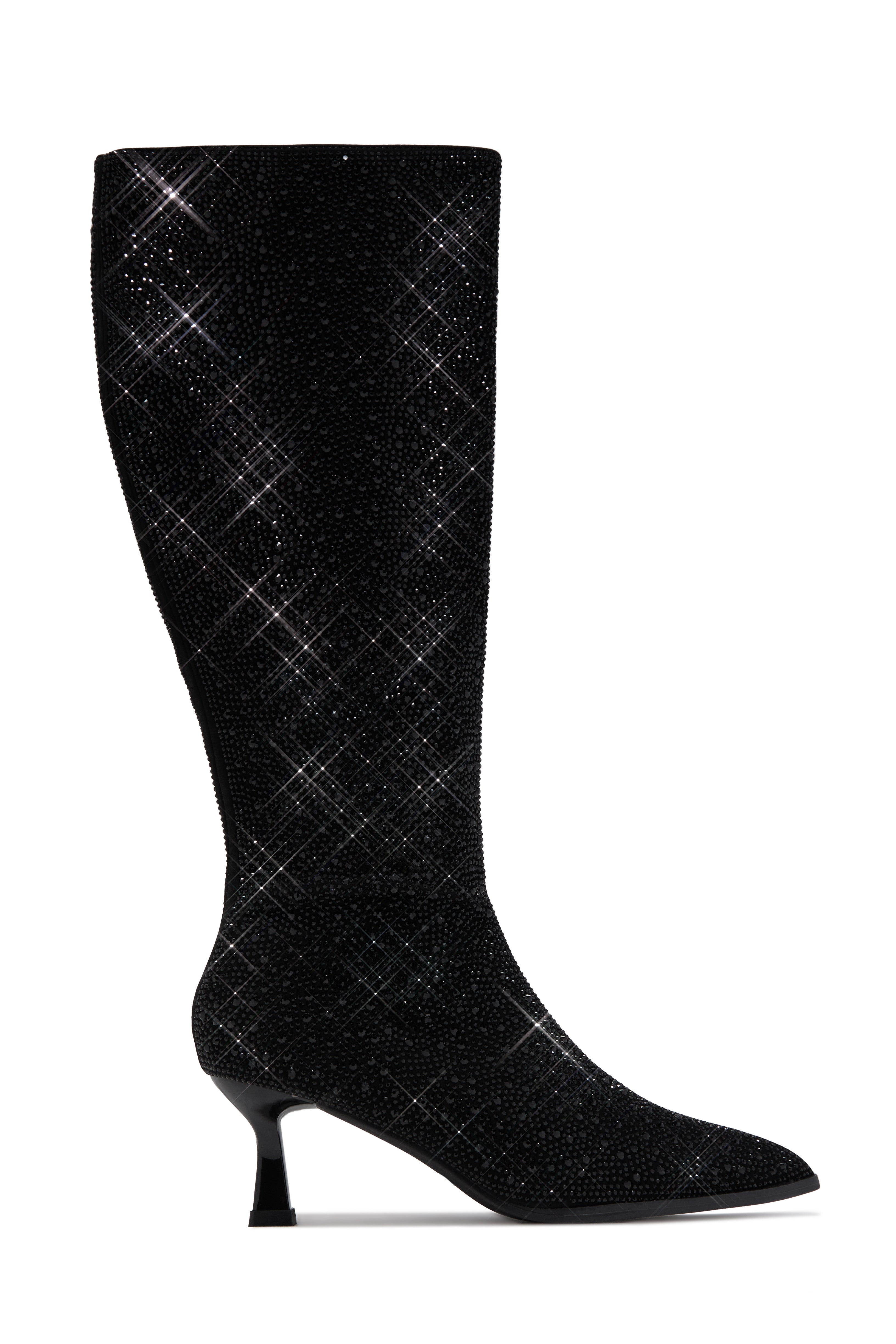 Elvia Embellished Kitten Heel Boots - Black