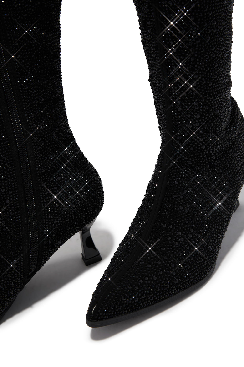 Elvia Embellished Kitten Heel Boots - Black