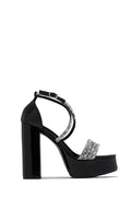 Special Nights Embellished Platform Block Heels - Black