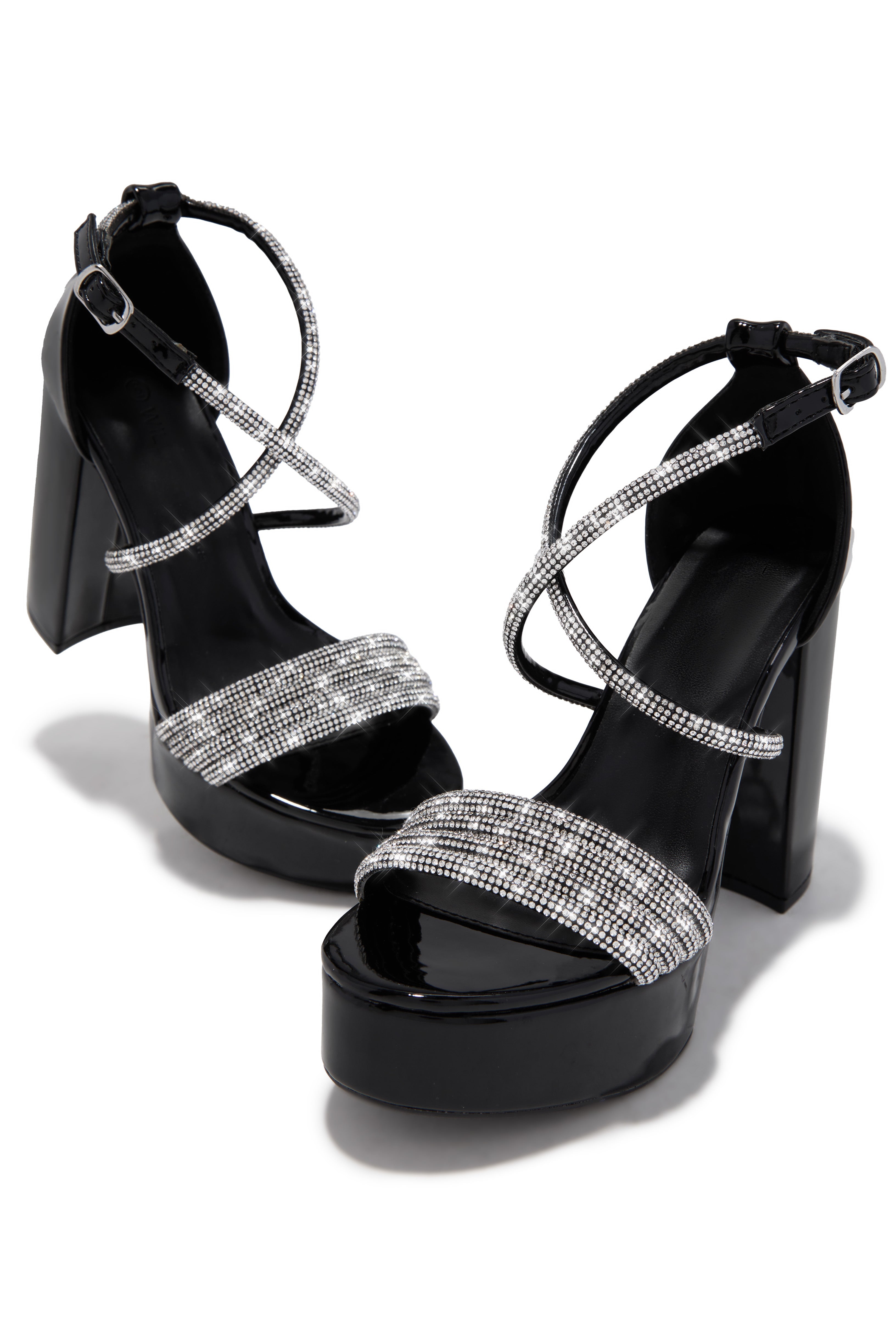 Special Nights Embellished Platform Block Heels - Black