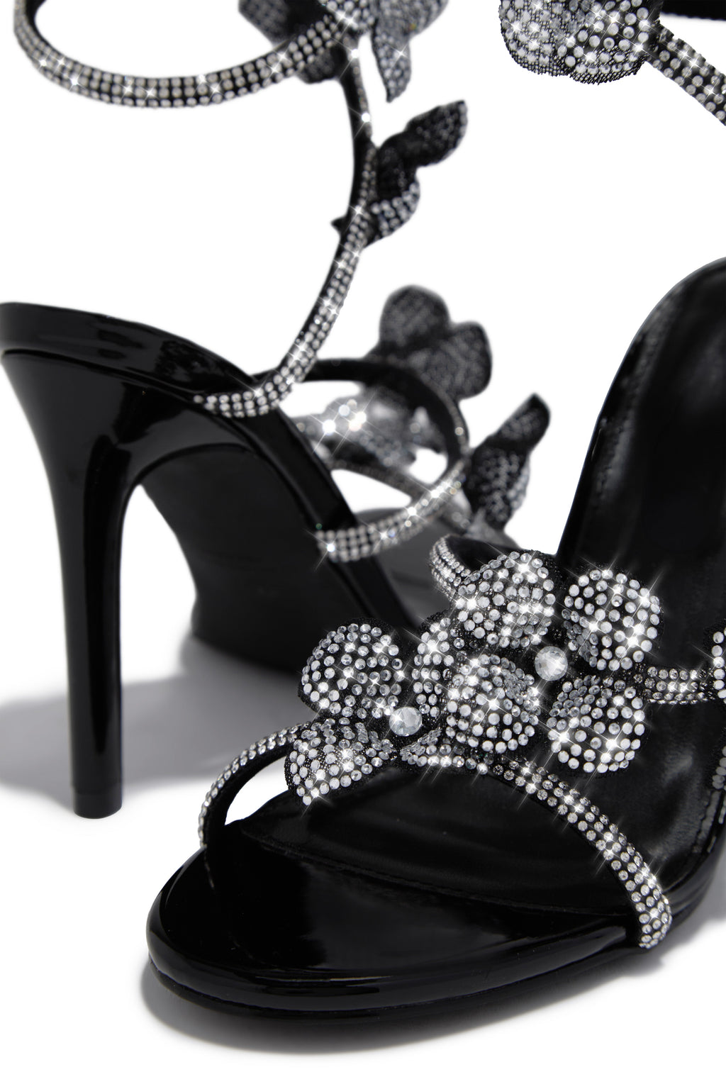 Flora Embellished Around The Ankle Coil Heels - Black