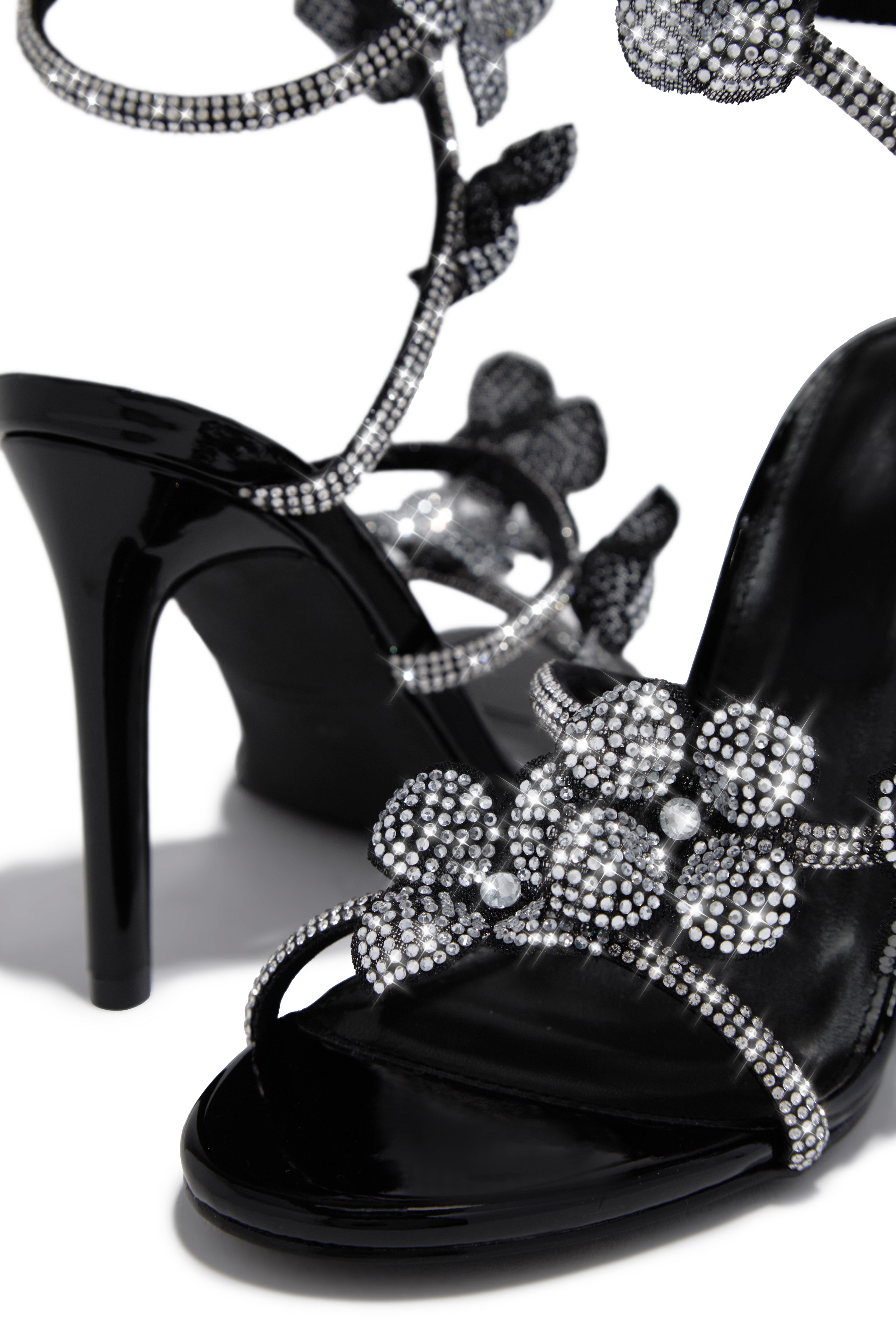 Flora Embellished Around The Ankle Coil Heels - Black