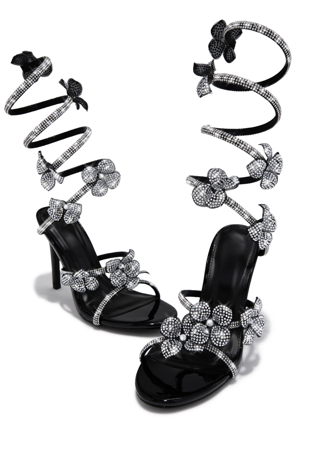Flora Embellished Around The Ankle Coil Heels - Black