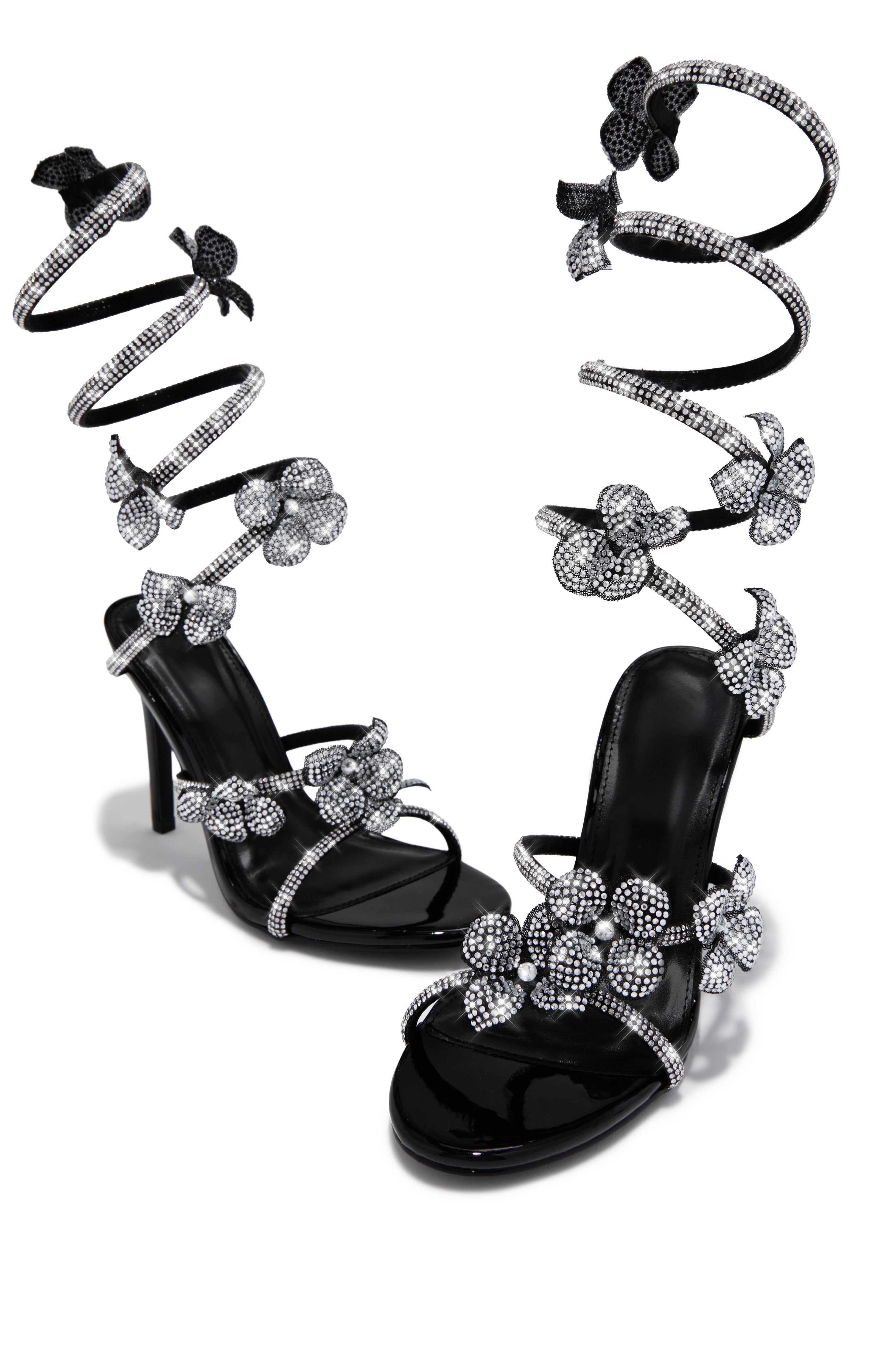 Flora Embellished Around The Ankle Coil Heels - Black
