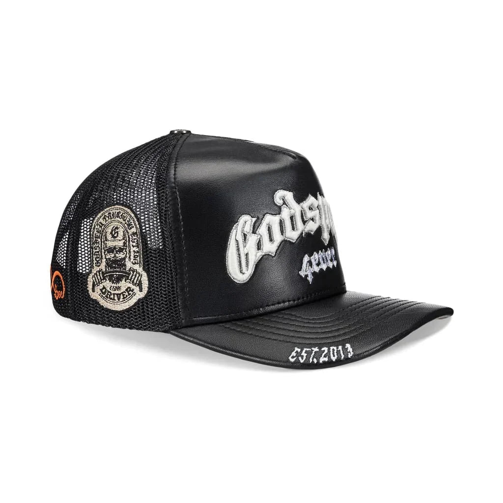 Godspeed Forever Black Leather Trucker Hat